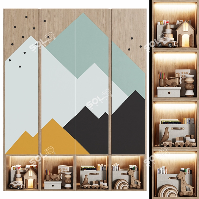 Colorful Modular Children's Wardrobe "Mountains 3D model image 2