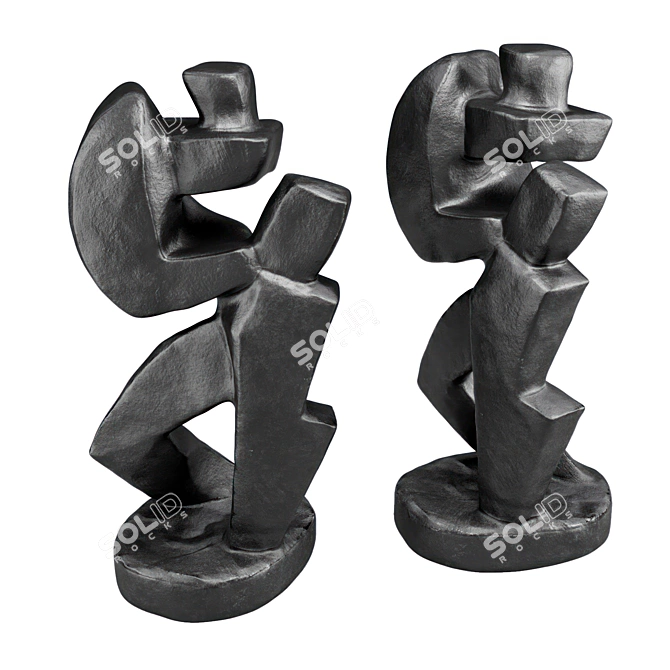 Cubist Metal Plaster Man Sculpture 3D model image 2