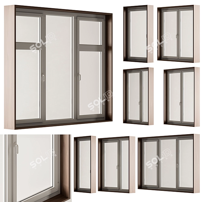 Windows Set 32-White Frame, 9 Window 3D model image 1