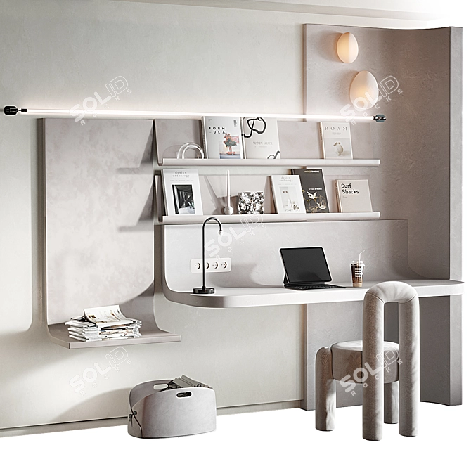 Curved Workspace Set with Accessories 3D model image 1