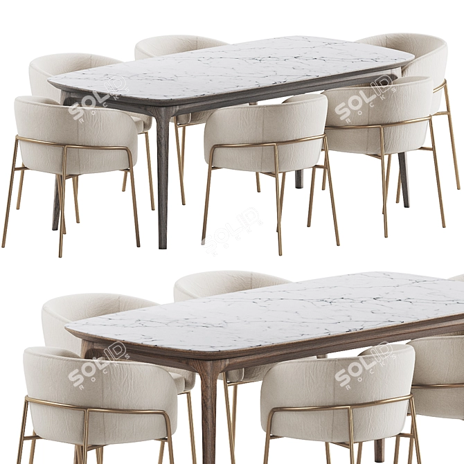 Modern Dining Set V-Ray 3Ds 3D model image 2