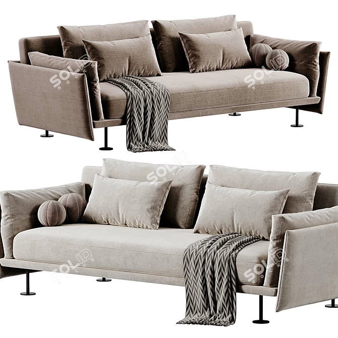 Elegant Twils Harold 3-Seater Sofa 3D model image 3