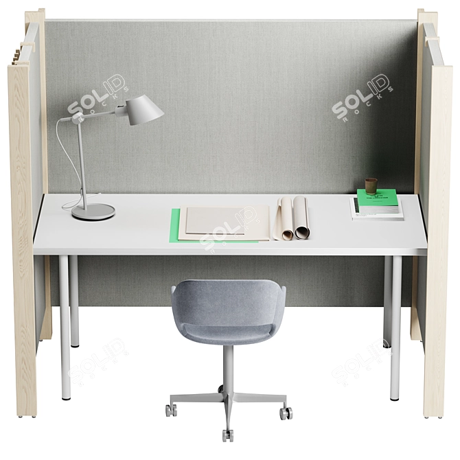 Modern Office Workstation with Partitions 3D model image 3