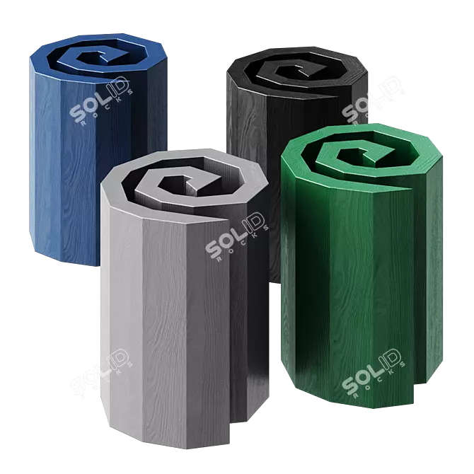 Sculptural Wooden Spiral Stool 3D model image 1