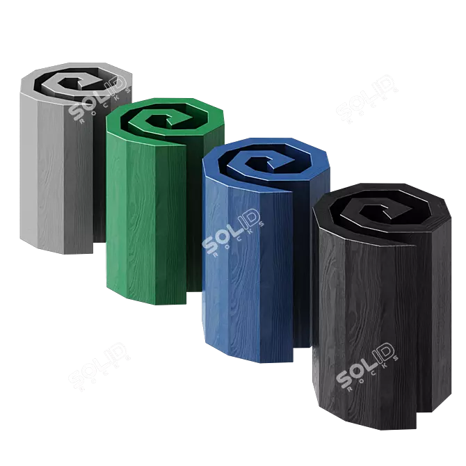 Sculptural Wooden Spiral Stool 3D model image 2