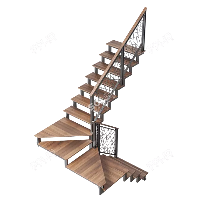 Steel Loft Staircase with Winders 3D model image 2