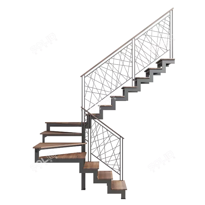 Steel Loft Staircase with Winders 3D model image 3