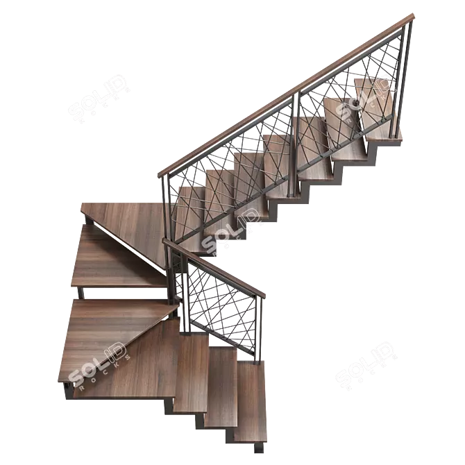 Steel Loft Staircase with Winders 3D model image 4