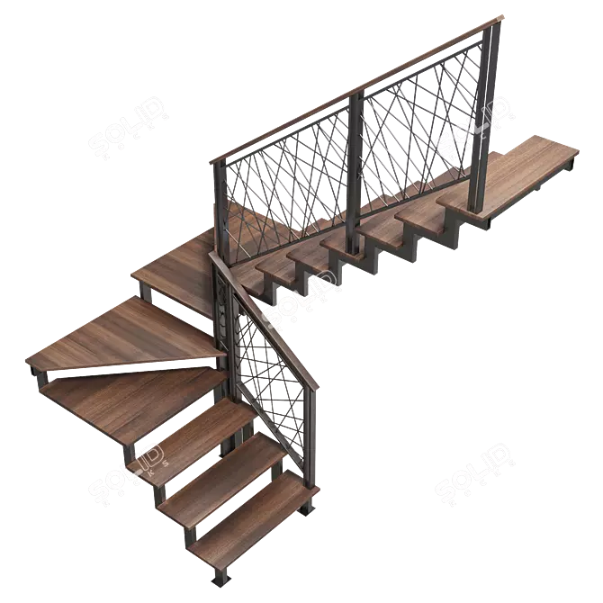 Steel Loft Staircase with Winders 3D model image 5