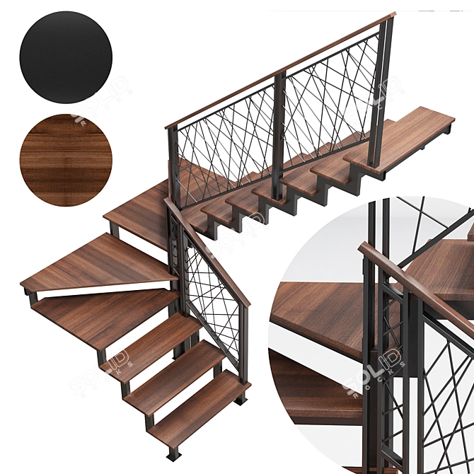 Steel Loft Staircase with Winders 3D model image 8