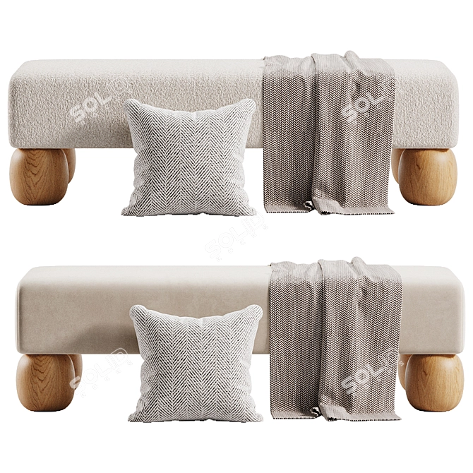 Boucle Bench Seat in Sunlit Solitude 3D model image 3