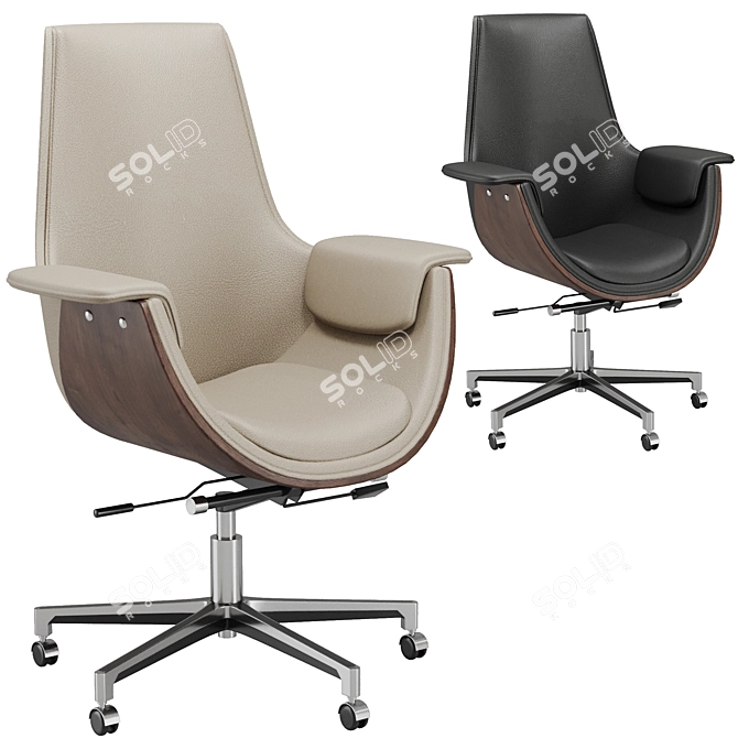  Gray Leather High-Back Office Chair 3D model image 2