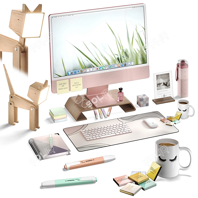 Stylish Apple Workspace Set 3D model image 1