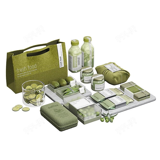 Green Kitchen Decor Set, Modular Design (Corona/Vray) 3D model image 2