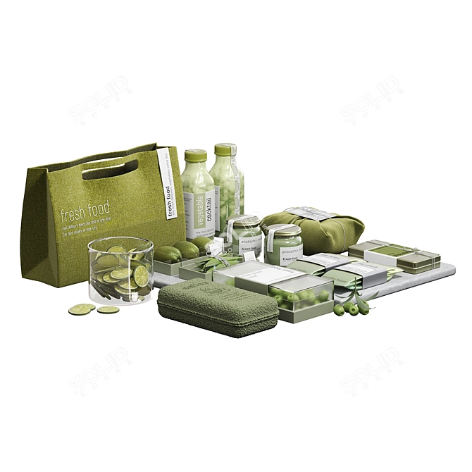 Green Kitchen Decor Set, Modular Design (Corona/Vray) 3D model image 5