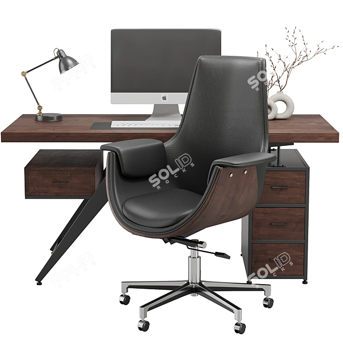 Gray Leather High Back Desk Chair 3D model image 2