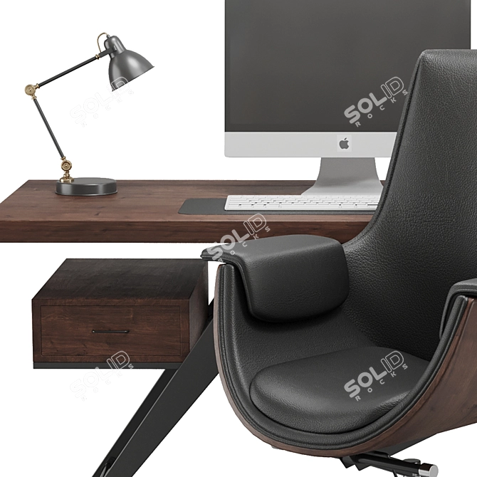 Gray Leather High Back Desk Chair 3D model image 4