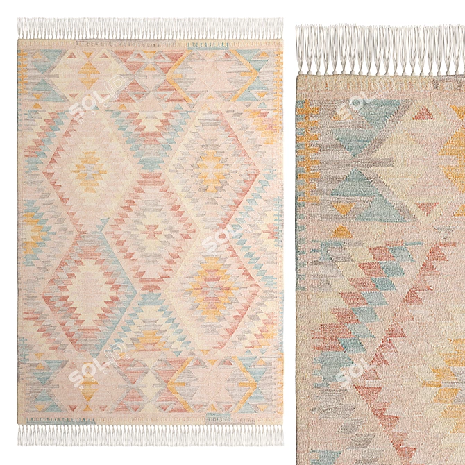 Handwoven Bebera Kilim Wool Rug 3D model image 1