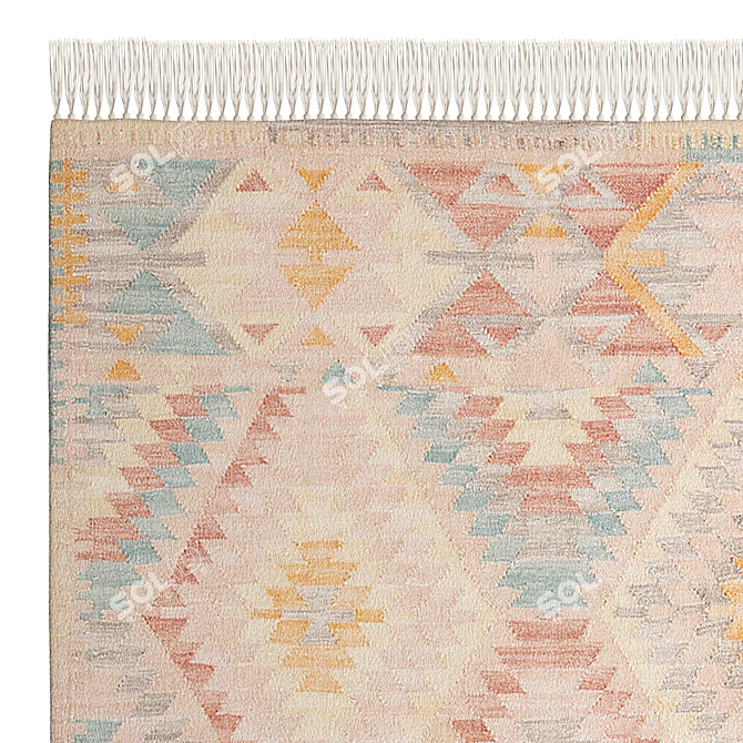 Handwoven Bebera Kilim Wool Rug 3D model image 2