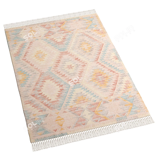 Handwoven Bebera Kilim Wool Rug 3D model image 3