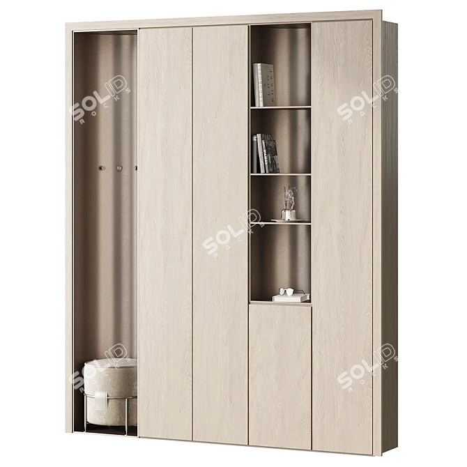 Entryway Zone Cabinet with Ottoman 3D model image 2