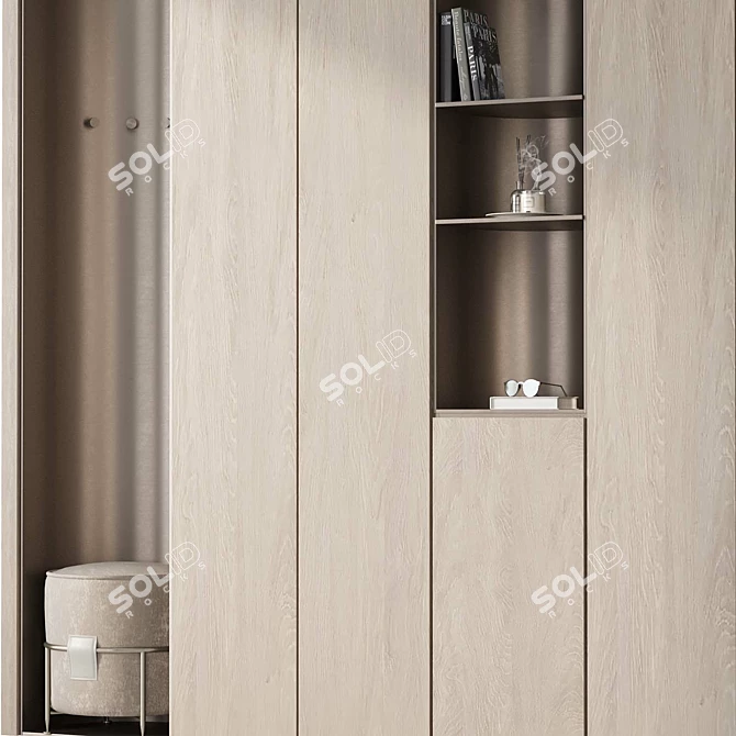 Entryway Zone Cabinet with Ottoman 3D model image 3