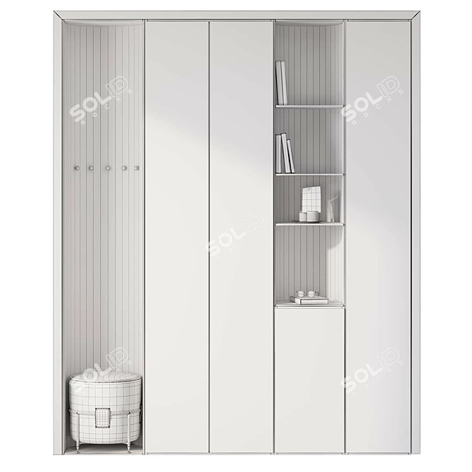 Entryway Zone Cabinet with Ottoman 3D model image 4