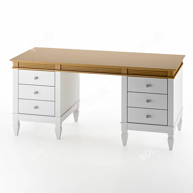 Rustic Pine Writing Desk 3D model image 2