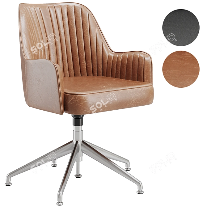 Vintage Brown Leather Swivel Chair 3D model image 1