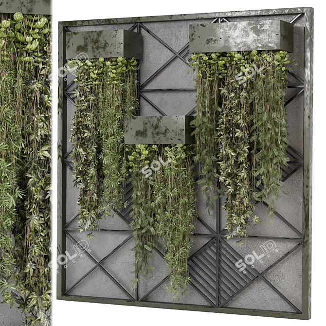 Metal Shelf Set with Hanging Plants 3D model image 1