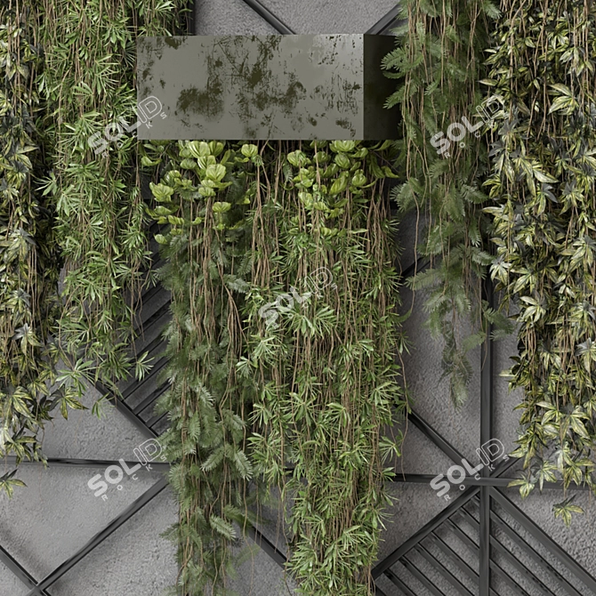 Metal Shelf Set with Hanging Plants 3D model image 2
