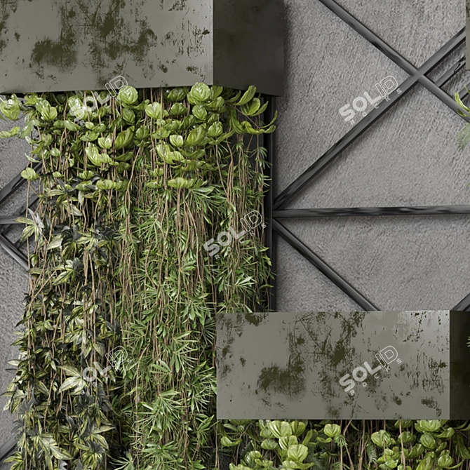 Metal Shelf Set with Hanging Plants 3D model image 4