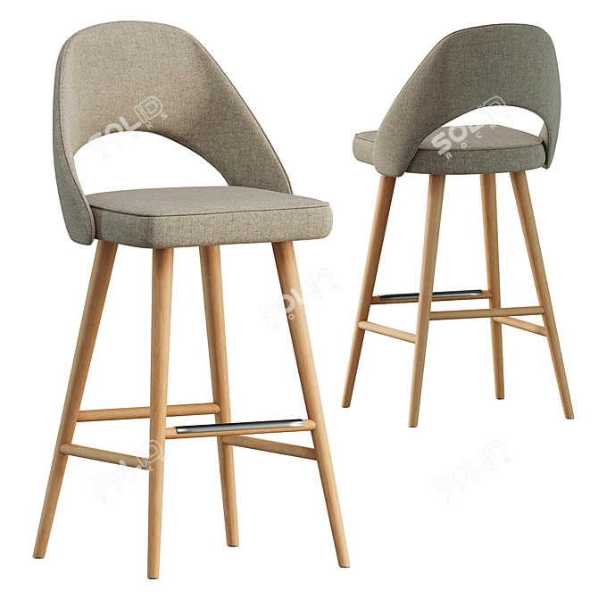 Modern Wood Base Barber Stool 3D model image 1