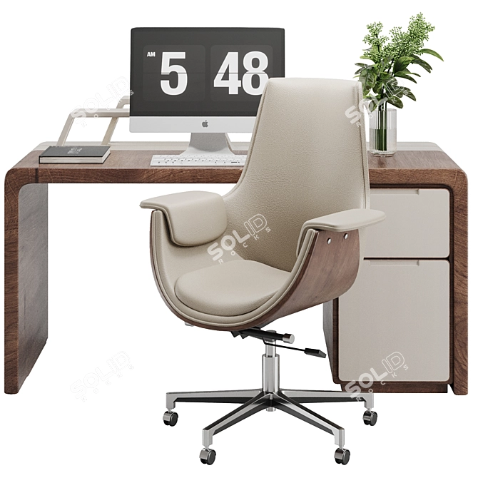 Gray Leather High-Back Desk Chair 3D model image 2