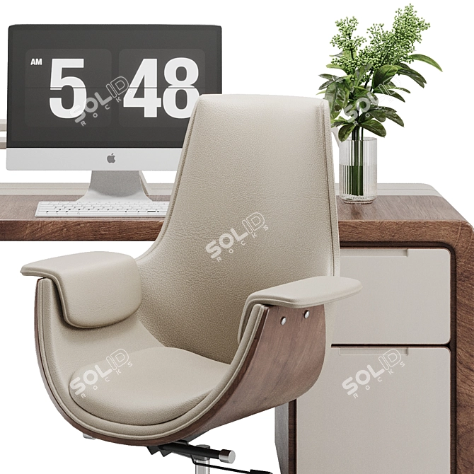 Gray Leather High-Back Desk Chair 3D model image 4