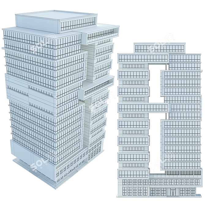 Modern High-Rise Office Building Model 3D model image 6