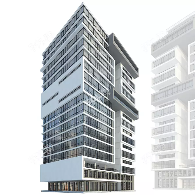 Modern High-Rise Office Building Model 3D model image 7