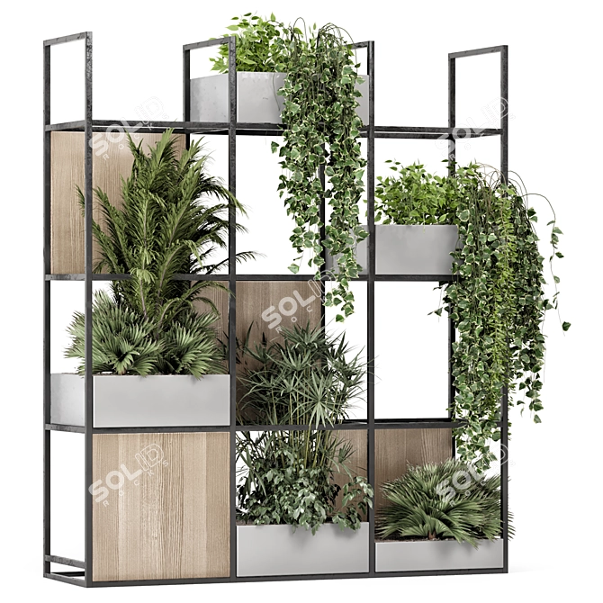 Natural Green Plants Wooden Pot 3D model image 2