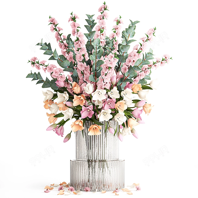 Cherry Blossom Tulip Vase Bouquet 3D model image 6