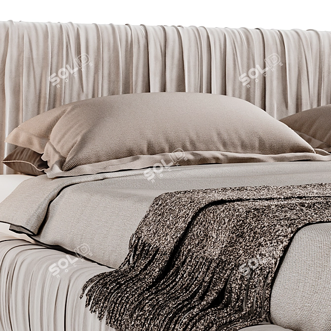 Ivory Velvet Upholstered Queen Bed 3D model image 3