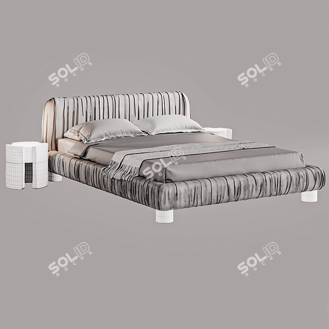 Ivory Velvet Upholstered Queen Bed 3D model image 5