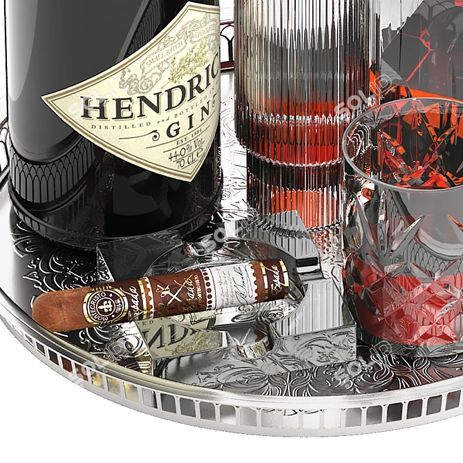 Whiskey Wine Tray with Cigar 3D model image 3