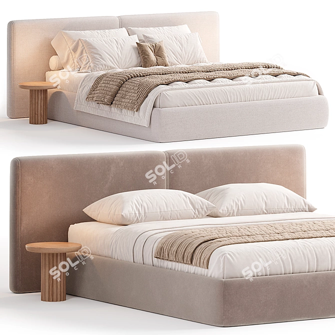 Sleek Double Bed Frame 3D model image 1