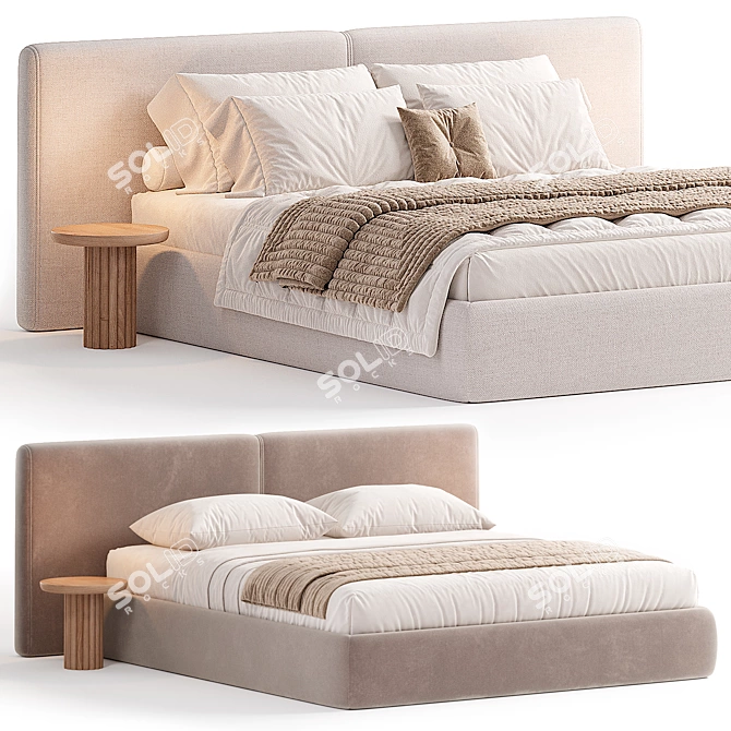 Sleek Double Bed Frame 3D model image 2