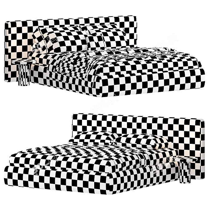 Sleek Double Bed Frame 3D model image 6