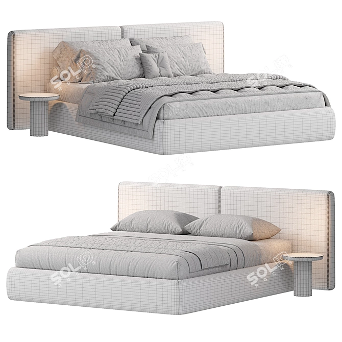 Sleek Double Bed Frame 3D model image 7