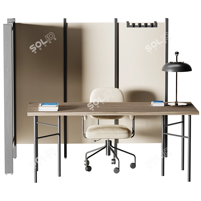 Open Office Workstation with Partitions 3D model image 1