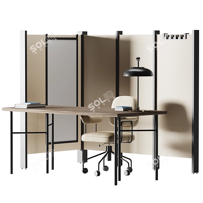 Open Office Workstation with Partitions 3D model image 2