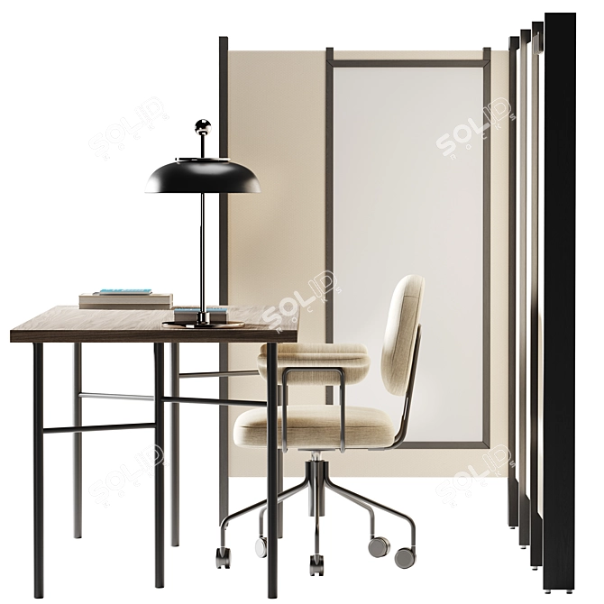 Open Office Workstation with Partitions 3D model image 3