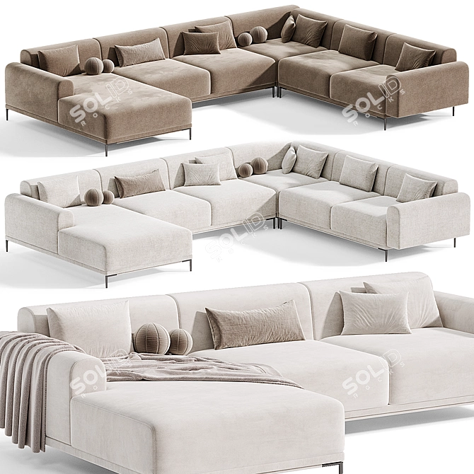 Stylish Marlet Corner Sofa Set 3D model image 3